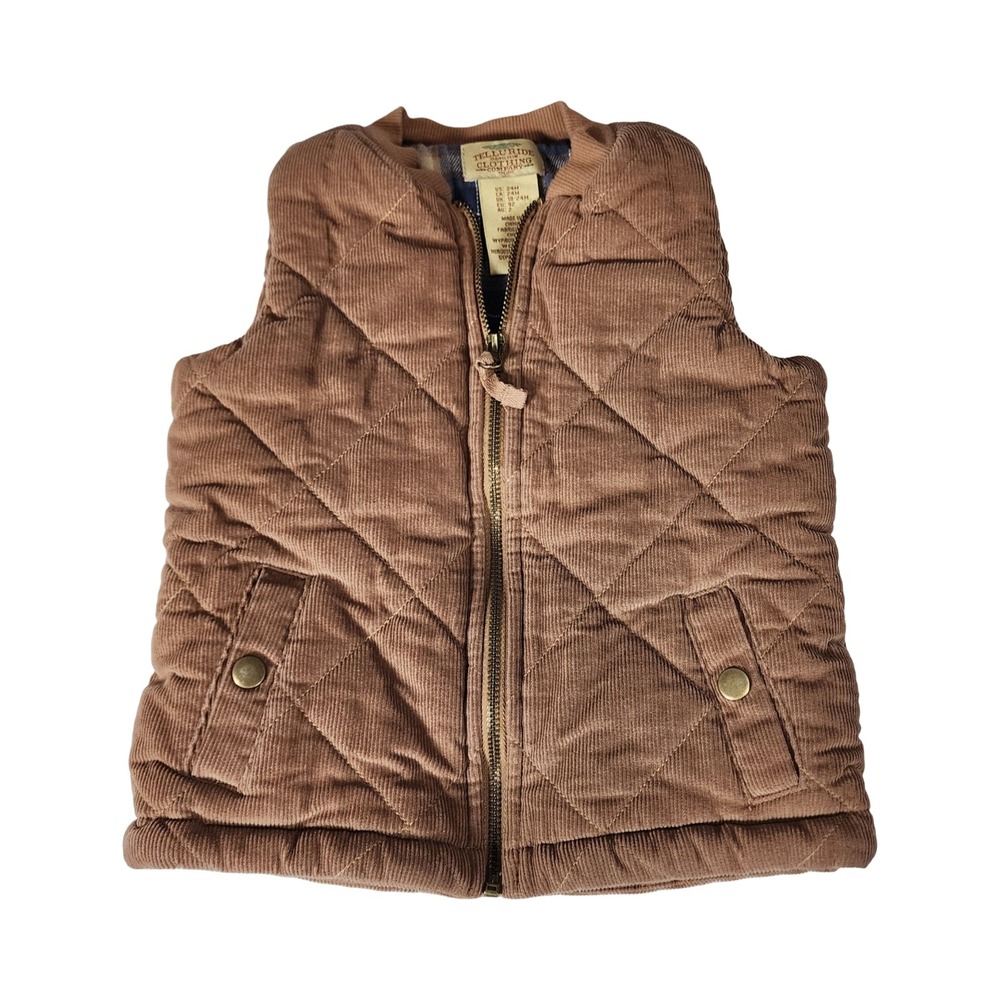 Telluride Clothing Co Brown Quilted Corduroy Vest Plaid Lining Kids 24M 2T